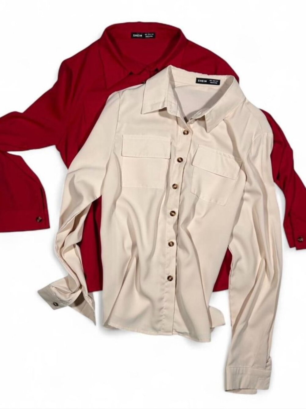 Button-Down Blouse Set S Cream Red 2pc Capsule